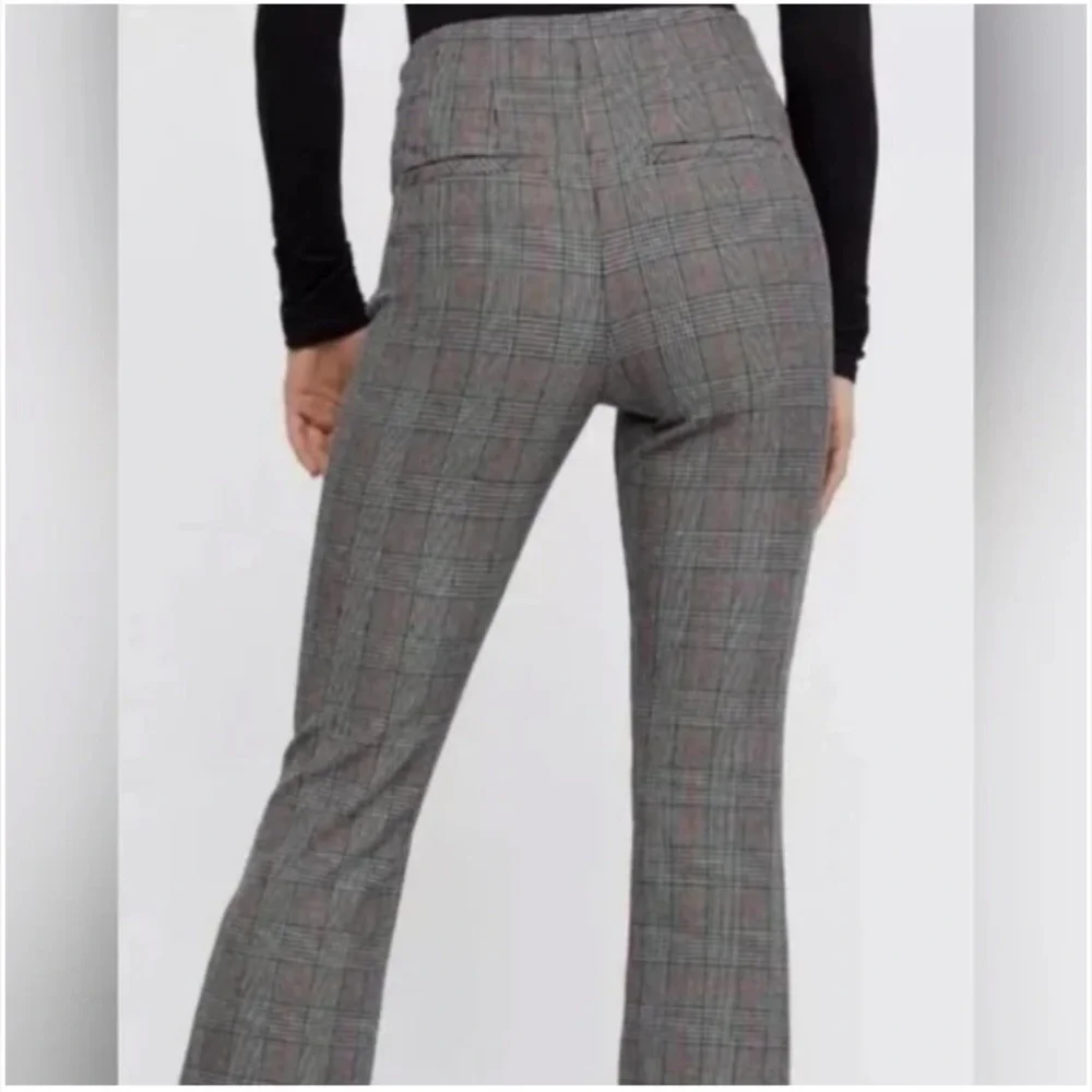 Free People Kick Flare Plaid Cropped High Rise Gray Trouser Pants Plaid Office - Picture 3 of 14